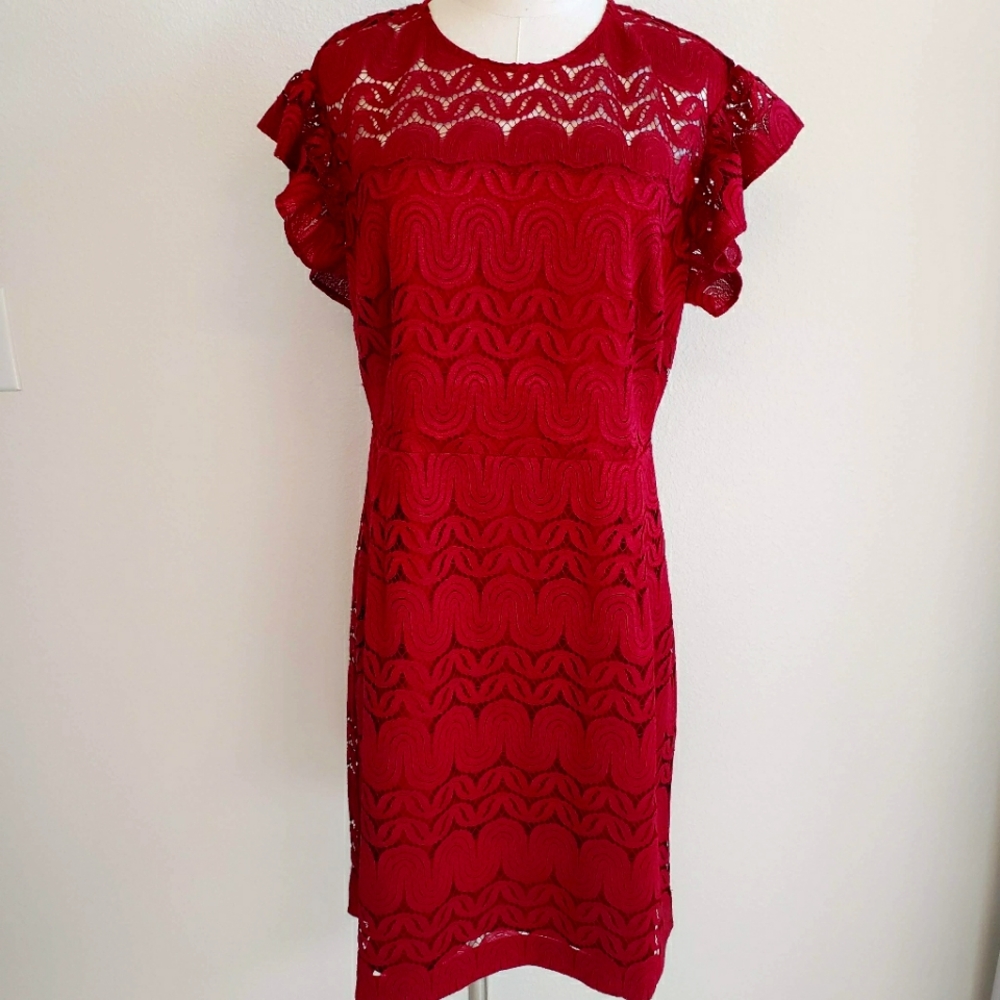 TRINA TURK Mai Tai Short Flutter Sleeve Lace Sheath Mini Dress--NWT--16